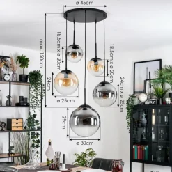 hofstein Gastor Suspension, Boule lumineuse 45 cm Noir, 5 lumières