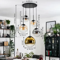 Lampes Dorées-hofstein Gastor Suspension, Boule lumineuse 45 cm Noir, 5 lumières