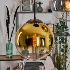 Lampes Dorées-hofstein Gastor Suspension, Boule lumineuse 45 cm Noir, 5 lumières