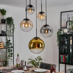 Lampes Dorées-hofstein Gastor Suspension, Boule lumineuse 45 cm Noir, 5 lumières