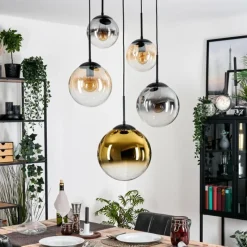 Lampes Dorées-hofstein Gastor Suspension, Boule lumineuse 45 cm Noir, 5 lumières