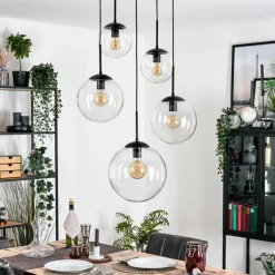 hofstein Gastor Suspension, Boule lumineuse 45 cm Noir, 5 lumières