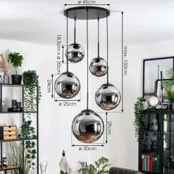 hofstein Gastor Suspension, Boule lumineuse 45 cm Noir, 5 lumières