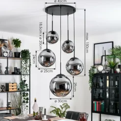 hofstein Gastor Suspension, Boule lumineuse 45 cm Noir, 5 lumières