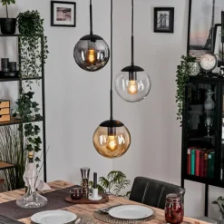 Suspension Verre Fumé-hofstein Gastor Suspension, Boule lumineuse Ambre, Clair, Fumé, 3 lumières