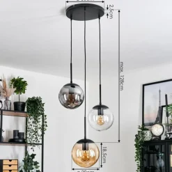 Suspension Verre Fumé-hofstein Gastor Suspension, Boule lumineuse Ambre, Clair, Fumé, 3 lumières