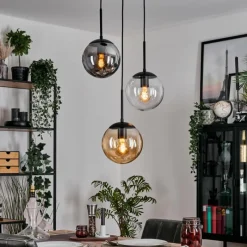 Suspension Verre Fumé-hofstein Gastor Suspension, Boule lumineuse Ambre, Clair, Fumé, 3 lumières