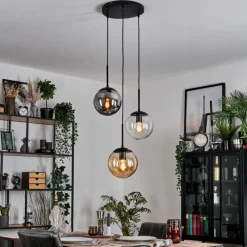 Suspension Verre Fumé-hofstein Gastor Suspension, Boule lumineuse Ambre, Clair, Fumé, 3 lumières