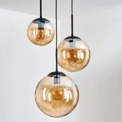 hofstein Gastor Suspension, Boule lumineuse Ambre, 3 lumières