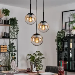 hofstein Gastor Suspension, Boule lumineuse Ambre, Clair, 3 lumières