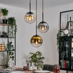 Lampes Dorées-hofstein Gastor Suspension, Boule lumineuse Ambre, Or, Clair, Fumé, 3 lumières