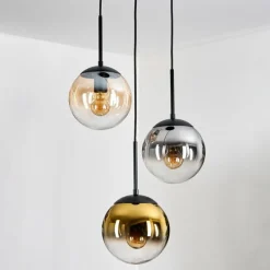 Lampes Dorées-hofstein Gastor Suspension, Boule lumineuse Ambre, Or, Clair, Fumé, 3 lumières