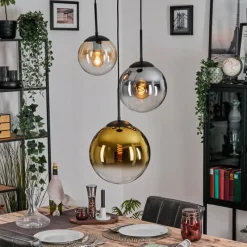 Lampes Dorées-hofstein Gastor Suspension, Boule lumineuse Ambre, Or, Clair, Fumé, 3 lumières