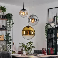 Lampes Dorées-hofstein Gastor Suspension, Boule lumineuse Ambre, Or, Clair, Fumé, 3 lumières
