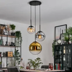 Lampes Dorées-hofstein Gastor Suspension, Boule lumineuse Ambre, Or, Clair, Fumé, 3 lumières