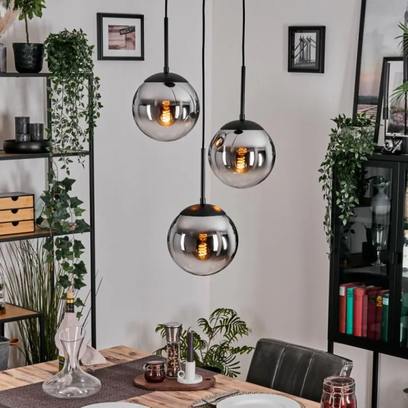 Suspension Verre Fumé-hofstein Gastor Suspension, Boule lumineuse Chrome, Fumé, 3 lumières