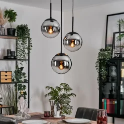 Suspension Verre Fumé-hofstein Gastor Suspension, Boule lumineuse Chrome, Fumé, 3 lumières