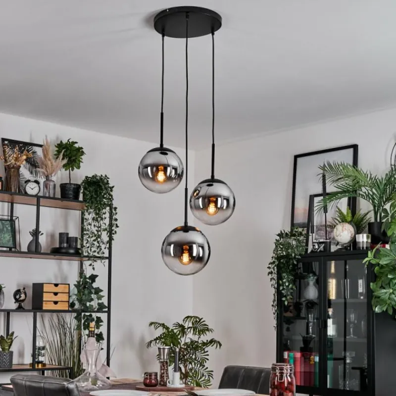 Suspension Verre Fumé-hofstein Gastor Suspension, Boule lumineuse Chrome, Fumé, 3 lumières