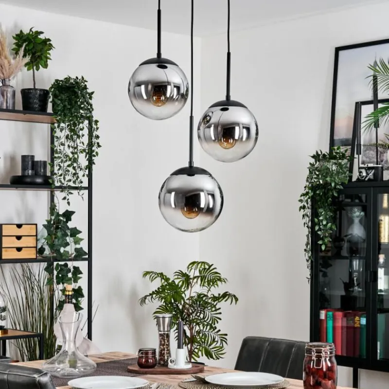 Suspension Verre Fumé-hofstein Gastor Suspension, Boule lumineuse Chrome, Fumé, 3 lumières