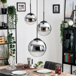 Suspension Verre Fumé-hofstein Gastor Suspension, Boule lumineuse Chrome, Fumé, 3 lumières
