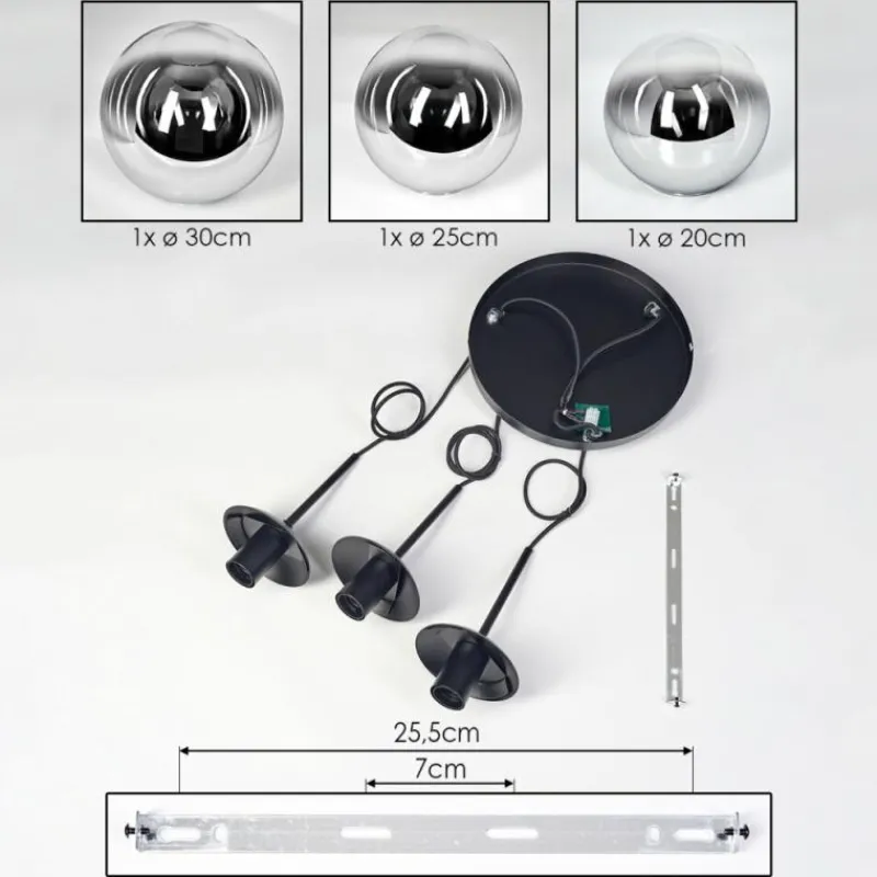Suspension Verre Fumé-hofstein Gastor Suspension, Boule lumineuse Chrome, Fumé, 3 lumières