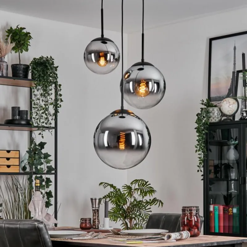 Suspension Verre Fumé-hofstein Gastor Suspension, Boule lumineuse Chrome, Fumé, 3 lumières