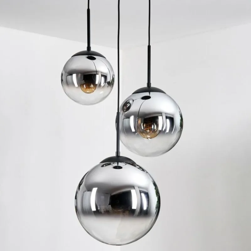 Suspension Verre Fumé-hofstein Gastor Suspension, Boule lumineuse Chrome, Fumé, 3 lumières