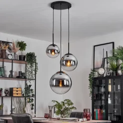 Suspension Verre Fumé-hofstein Gastor Suspension, Boule lumineuse Chrome, Fumé, 3 lumières