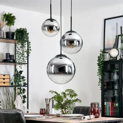 Suspension Verre Fumé-hofstein Gastor Suspension, Boule lumineuse Chrome, Fumé, 3 lumières