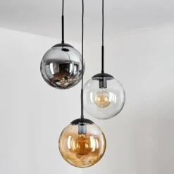 hofstein Gastor Suspension, Boule lumineuse Ambre, Clair, Fumé, 3 lumières