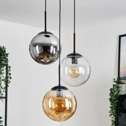 hofstein Gastor Suspension, Boule lumineuse Ambre, Clair, Fumé, 3 lumières