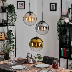 Lampes Dorées-hofstein Gastor Suspension, Boule lumineuse Ambre, Or, Clair, Fumé, 3 lumières