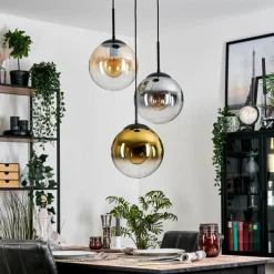 Lampes Dorées-hofstein Gastor Suspension, Boule lumineuse Ambre, Or, Clair, Fumé, 3 lumières