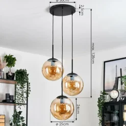 hofstein Gastor Suspension, Boule lumineuse Ambre, 3 lumières