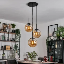 hofstein Gastor Suspension, Boule lumineuse Ambre, 3 lumières