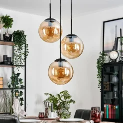 hofstein Gastor Suspension, Boule lumineuse Ambre, 3 lumières