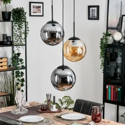 hofstein Gastor Suspension, Boule lumineuse Ambre, Fumé, 3 lumières