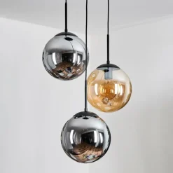 hofstein Gastor Suspension, Boule lumineuse Ambre, Fumé, 3 lumières