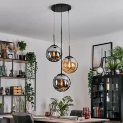 hofstein Gastor Suspension, Boule lumineuse Ambre, Fumé, 3 lumières