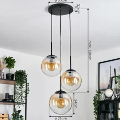 hofstein Gastor Suspension, Boule lumineuse Ambre, Clair, 3 lumières