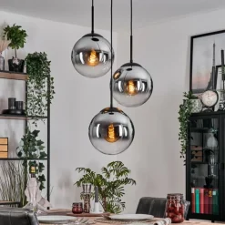 hofstein Gastor Suspension, Boule lumineuse Chrome, Clair, Fumé, 3 lumières