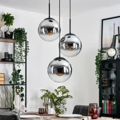 hofstein Gastor Suspension, Boule lumineuse Chrome, Clair, Fumé, 3 lumières