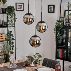 hofstein Gastor Suspension, Boule lumineuse Chrome, Fumé, 3 lumières
