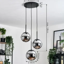 hofstein Gastor Suspension, Boule lumineuse Chrome, Fumé, 3 lumières