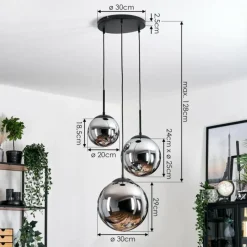 hofstein Gastor Suspension, Boule lumineuse Chrome, Fumé, 3 lumières