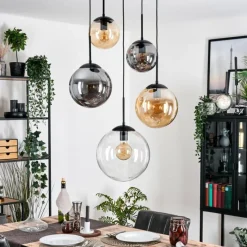 hofstein Gastor Suspension, Boule lumineuse 45 cm Noir, 5 lumières