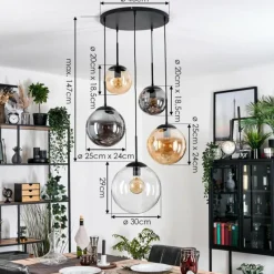 hofstein Gastor Suspension, Boule lumineuse 45 cm Noir, 5 lumières