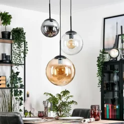 hofstein Gastor Suspension, Boule lumineuse 30 cm Ambre, Clair, Fumé, 3 lumières