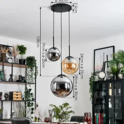 hofstein Gastor Suspension, Boule lumineuse 30 cm Ambre, Fumé, 3 lumières