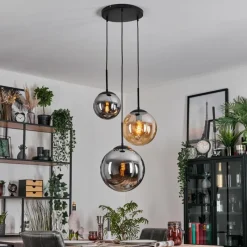 hofstein Gastor Suspension, Boule lumineuse 30 cm Ambre, Fumé, 3 lumières
